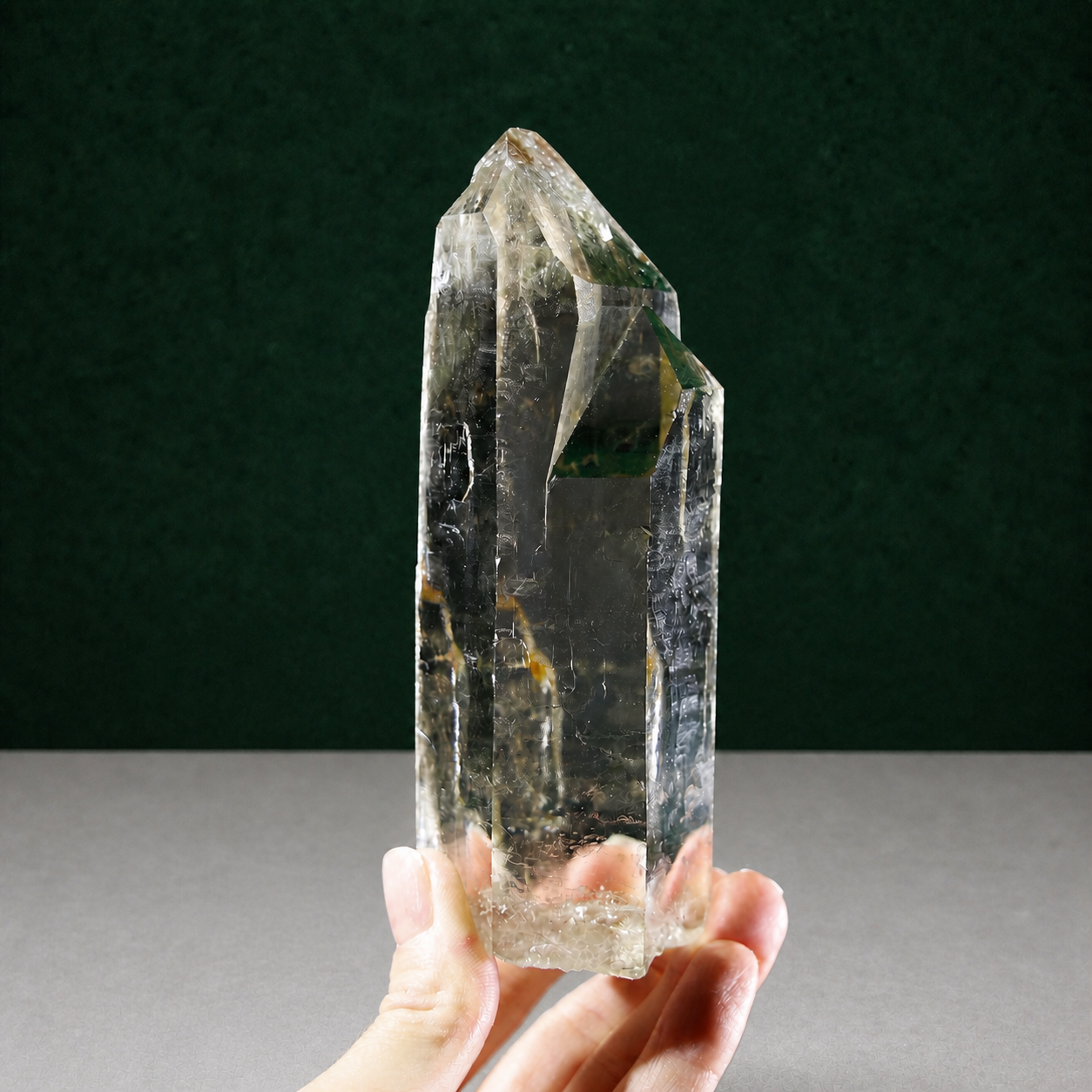 Unpolished Light Smoky Cathedral Lemurian Seed with Twin Point