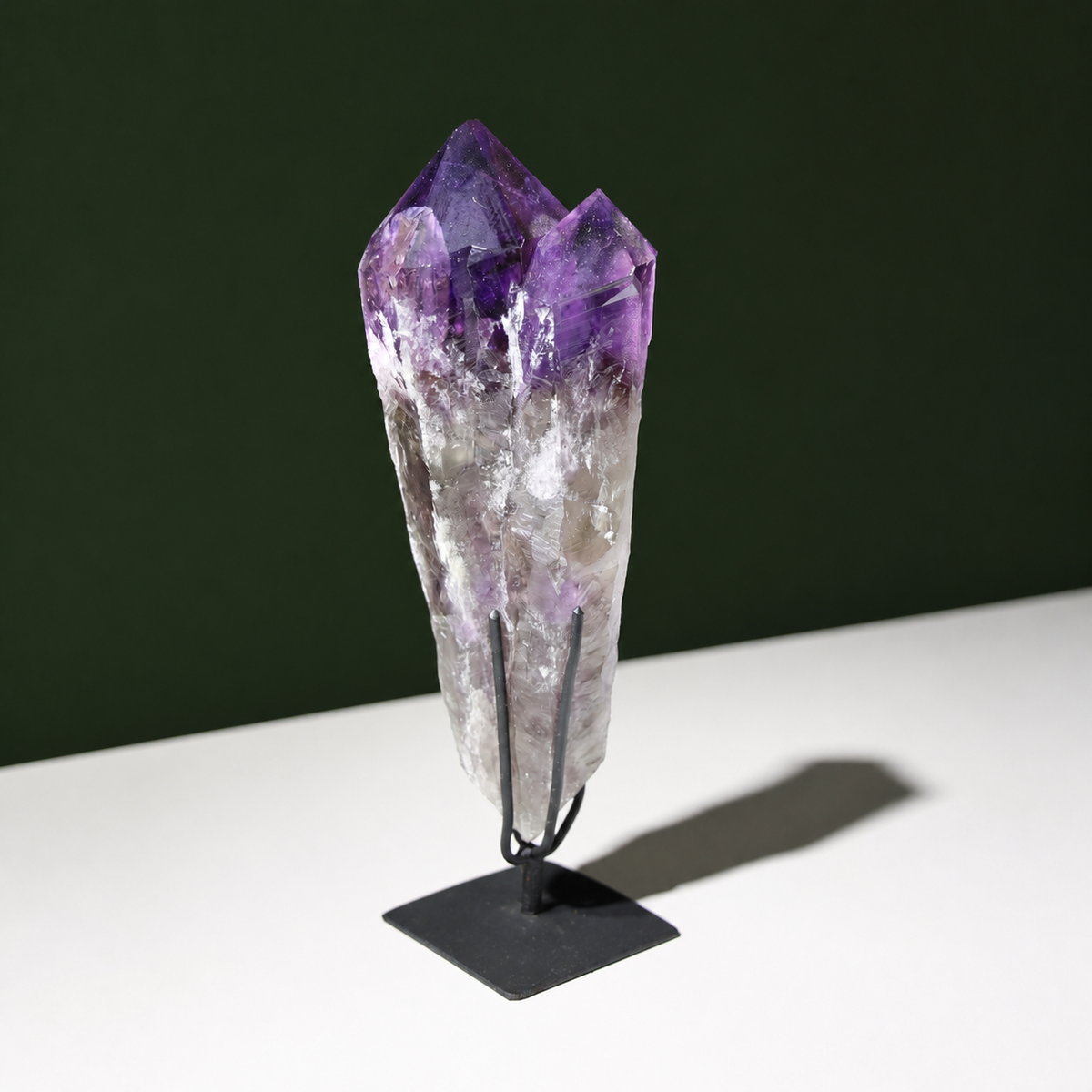 Multi-point natural amethyst wand, front view