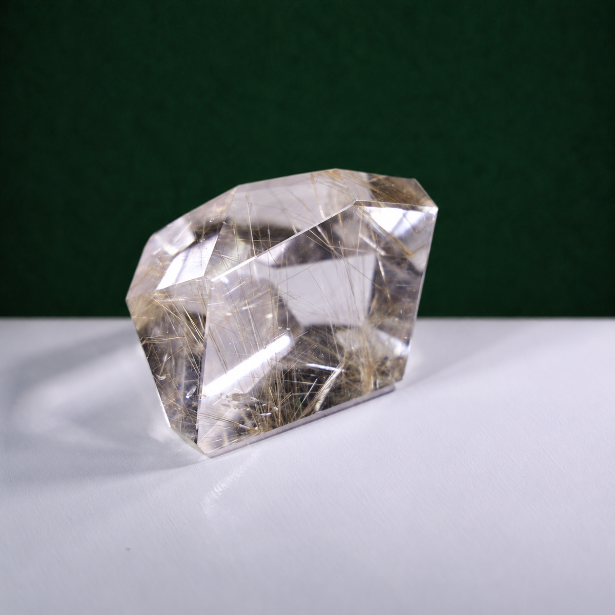 Polished rutilated quartz freeform, 271 g, alternate view 1 showing natural rutile inclusions.