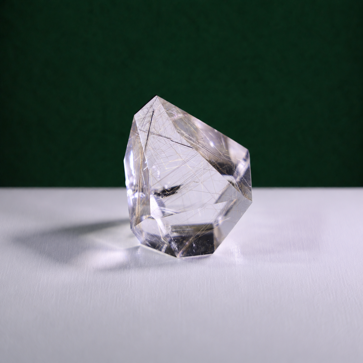 Polished rutilated quartz freeform, 72 g, alternate view 1 showing natural rutile inclusions.