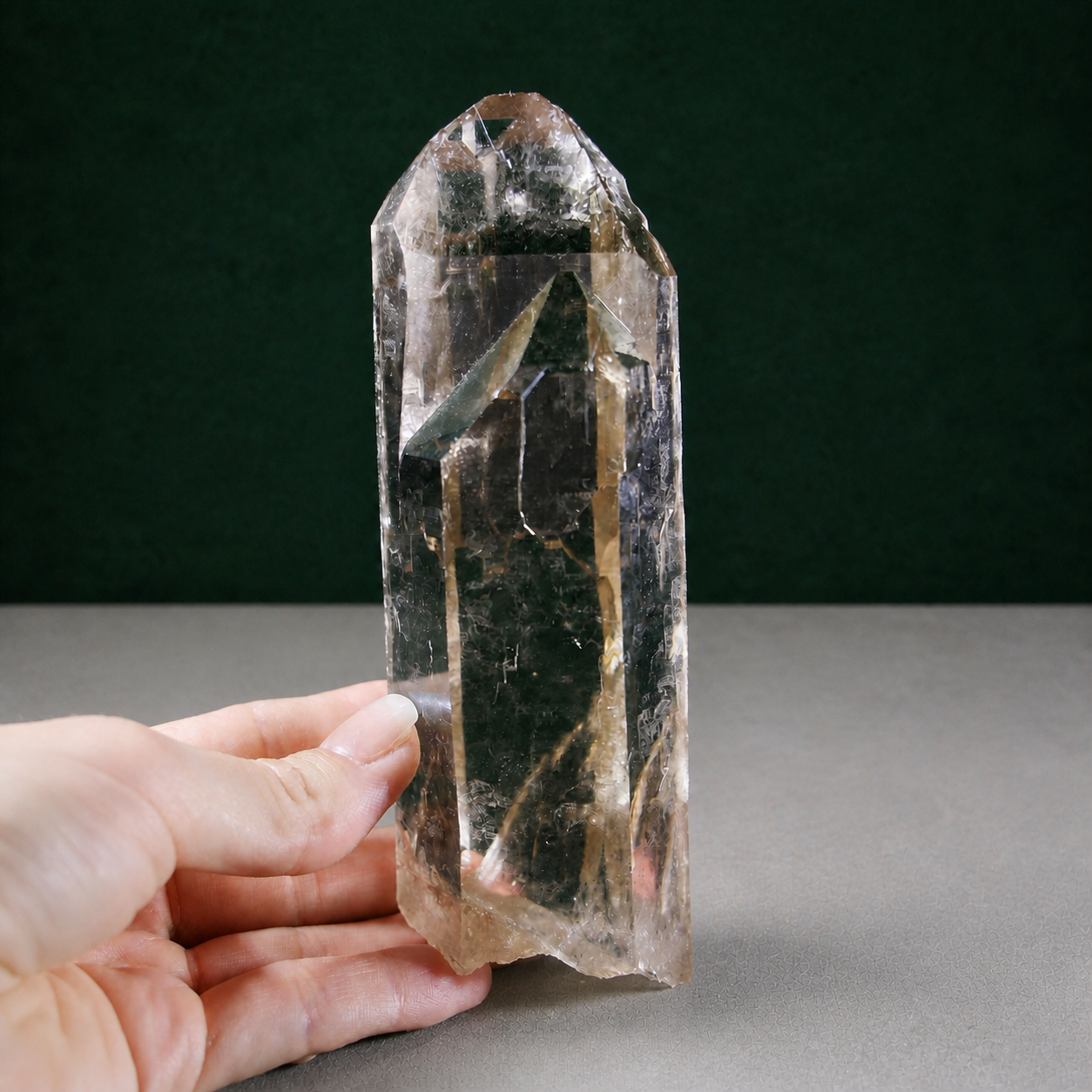 Unpolished Light Smoky Cathedral Lemurian Seed with Twin Point