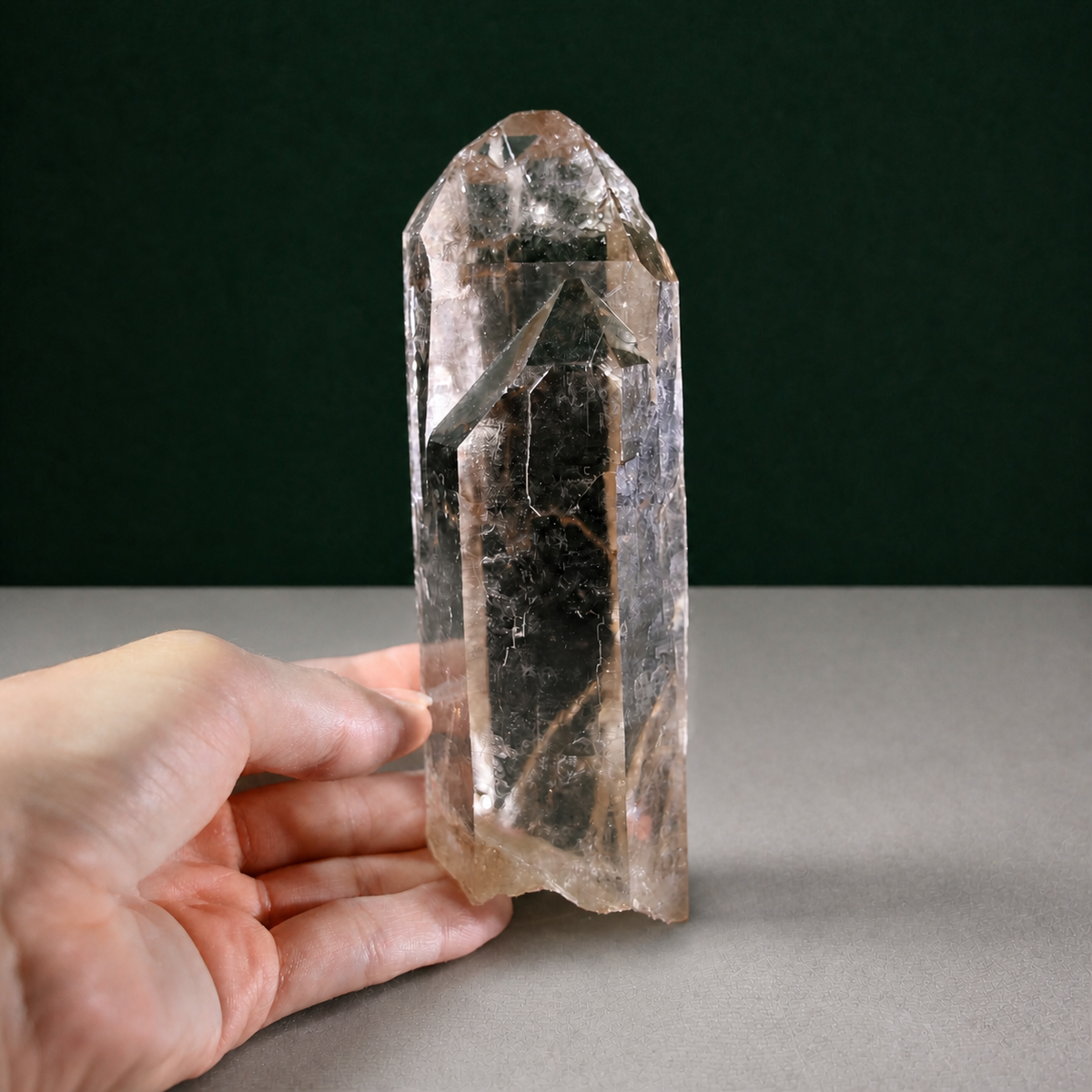 Unpolished Light Smoky Cathedral Lemurian Seed with Twin Point
