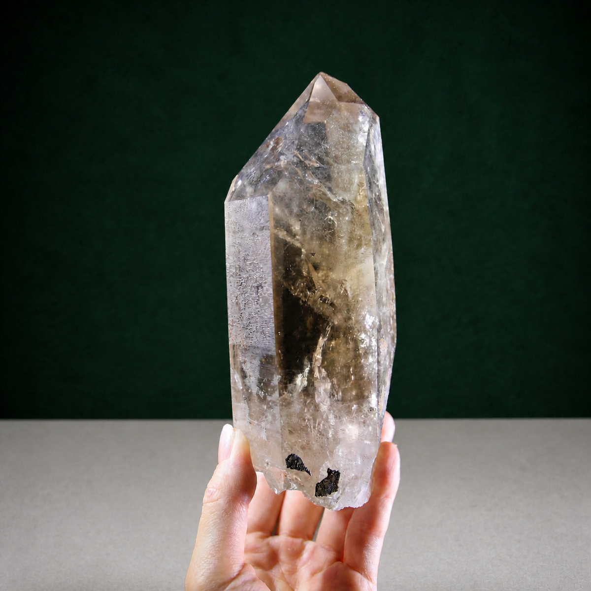 Unpolished Smoky Lemurian Seed with Iron Inclusions