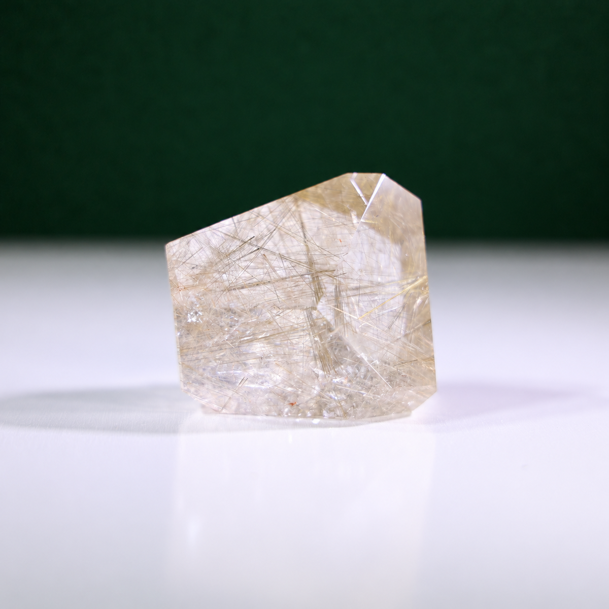 Polished rutilated quartz freeform, 223 g, alternate view 3 showing natural rutile inclusions.