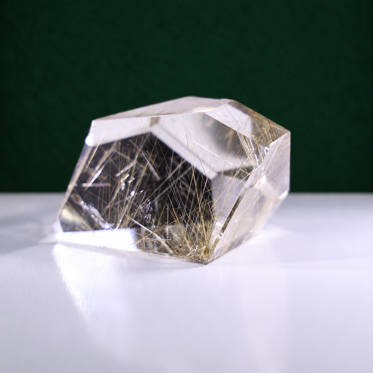 Polished rutilated quartz freeform, 271 g, alternate view 3 showing natural rutile inclusions.