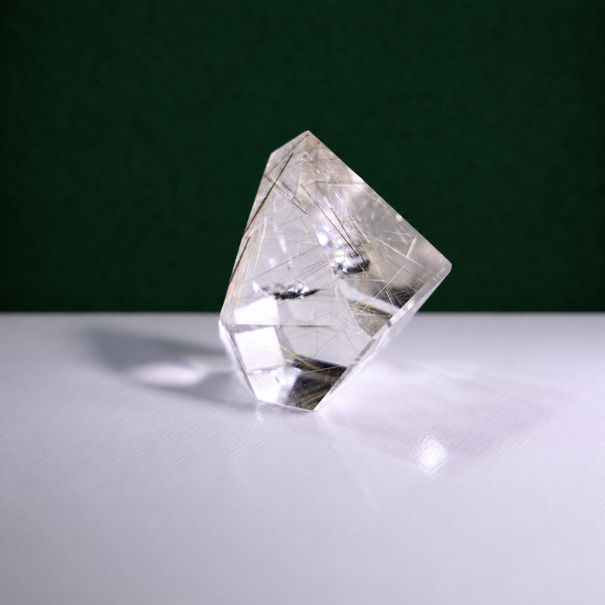 Polished rutilated quartz freeform, 72 g, alternate view 3 showing natural rutile inclusions.