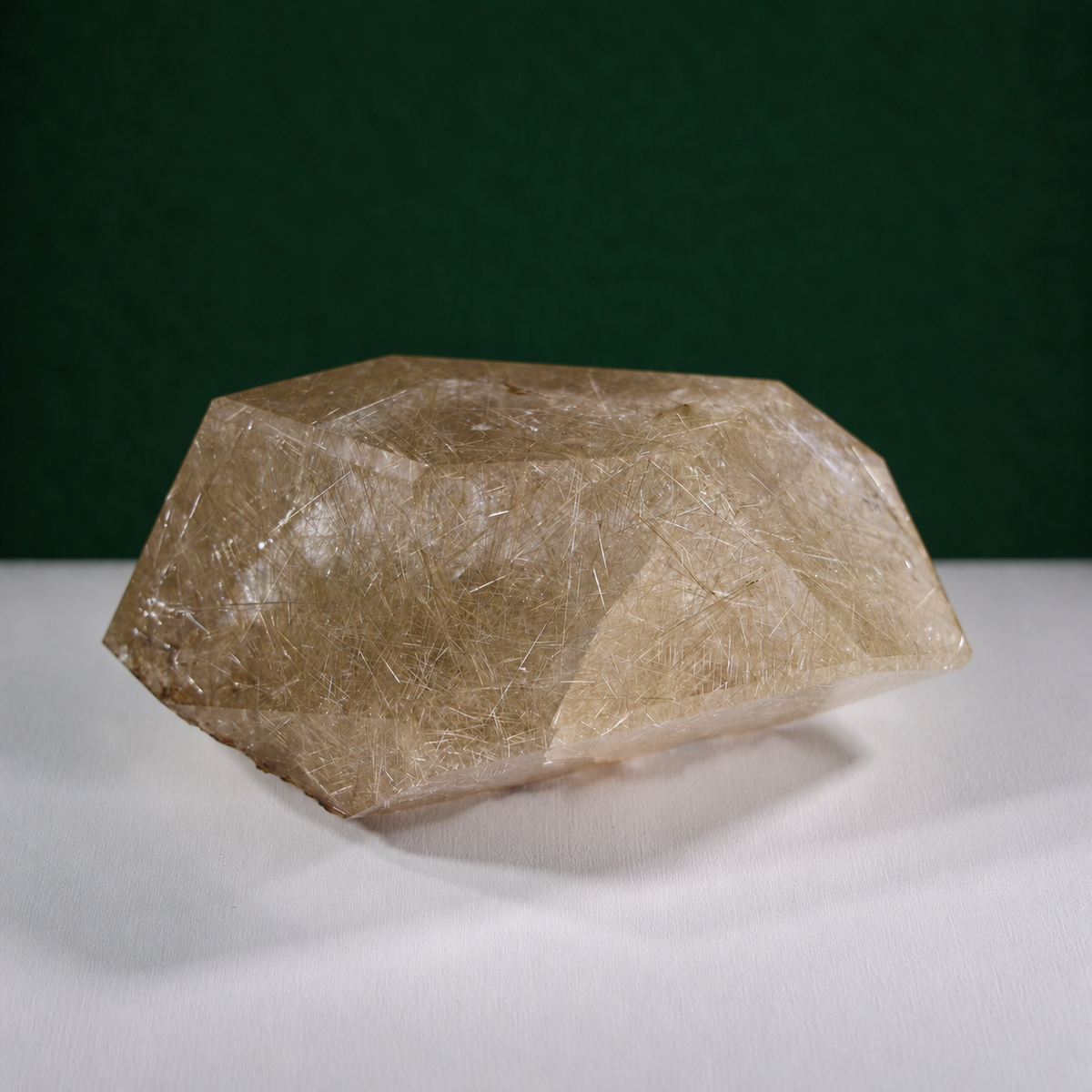 Polished rutilated quartz freeform, 1.258 kg, alternate view 4 showing natural rutile inclusions.