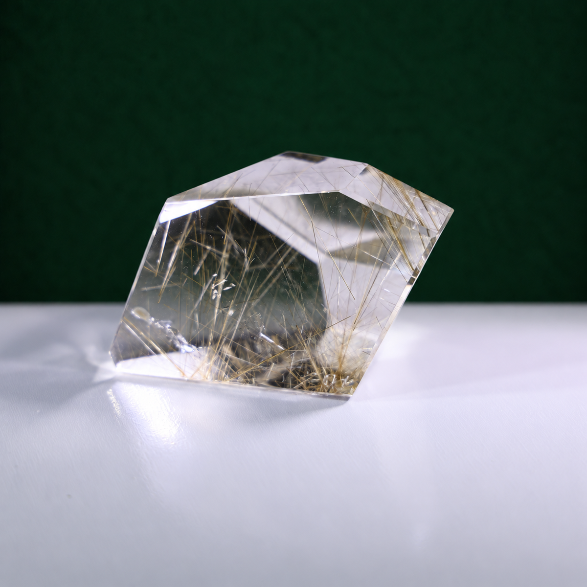 Polished rutilated quartz freeform, 271 g, alternate view 4 showing natural rutile inclusions.