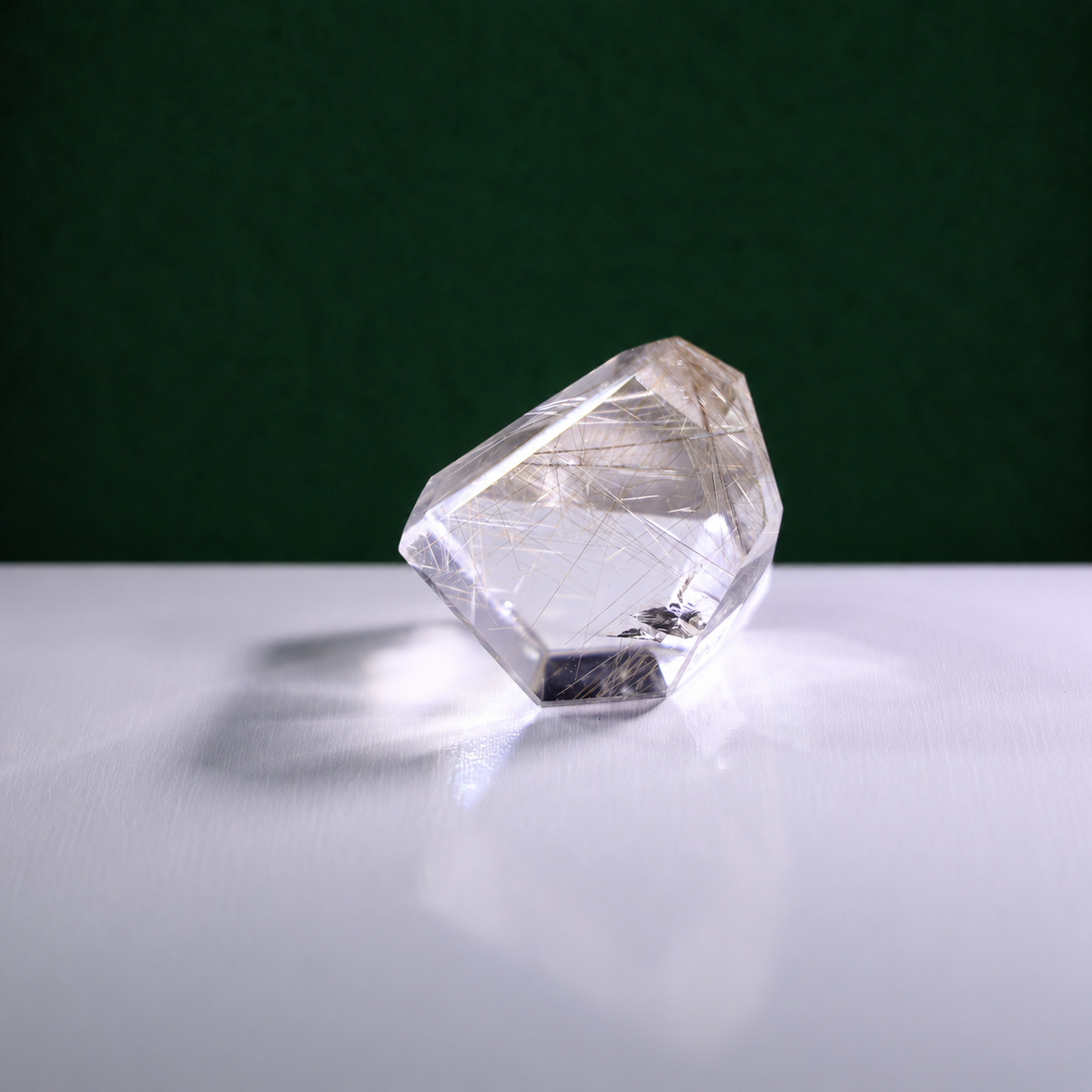 Polished rutilated quartz freeform, 72 g, alternate view 4 showing natural rutile inclusions.