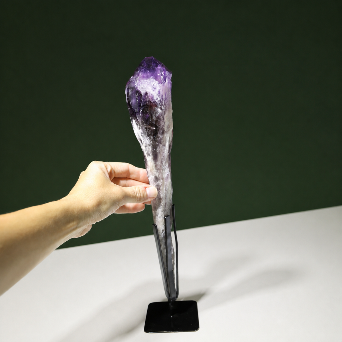 Slender amethyst point, alternate crystal view