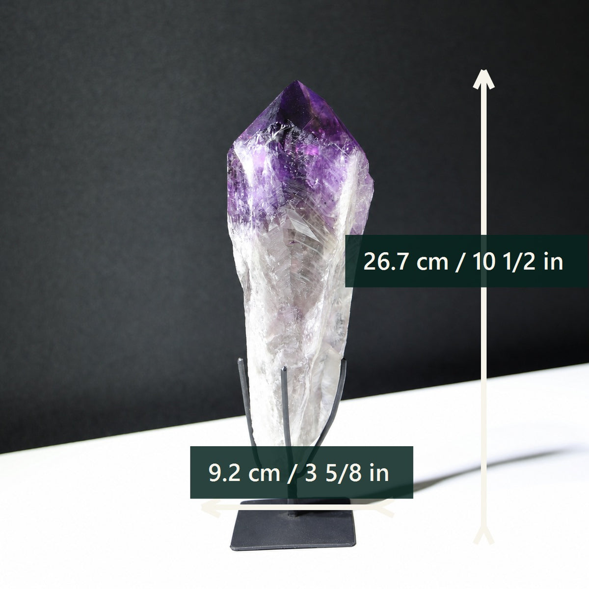 Deep purple amethyst wand dimensions in inches and centimeters