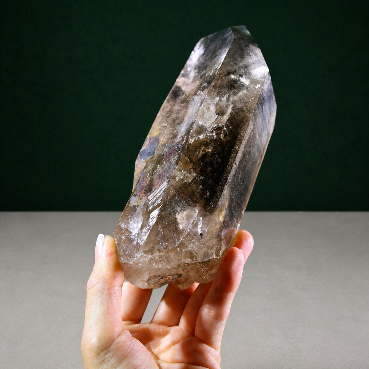 Unpolished Smoky Lemurian Seed with Iron Inclusions