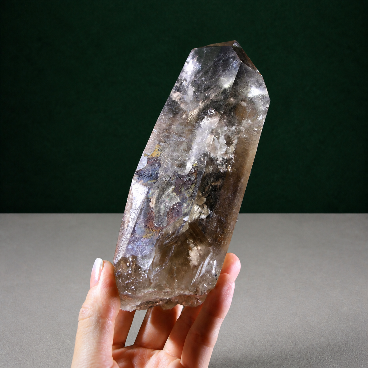 Unpolished Smoky Lemurian Seed with Iron Inclusions