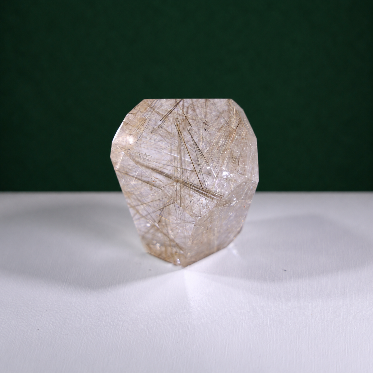 Polished rutilated quartz freeform, 223 g, alternate view 8 showing natural rutile inclusions.