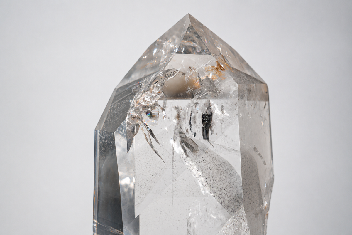 Alternate full view of the polished quartz specimen within its natural contour