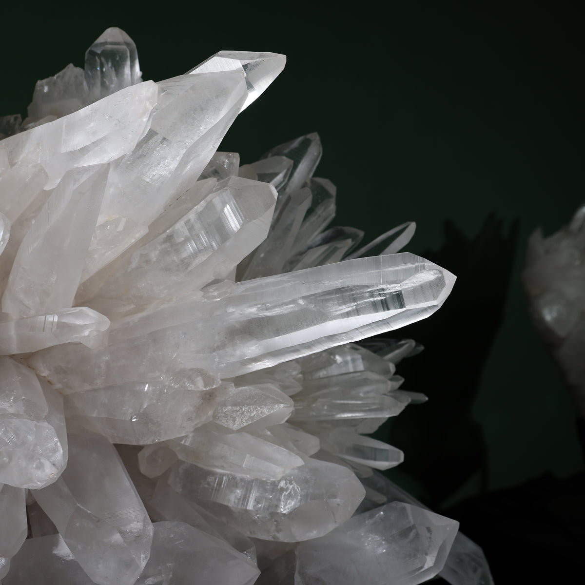 Side view of the Lemurian quartz cluster and display base
